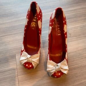 Offi Red Heels with White Polka Dots and Bow